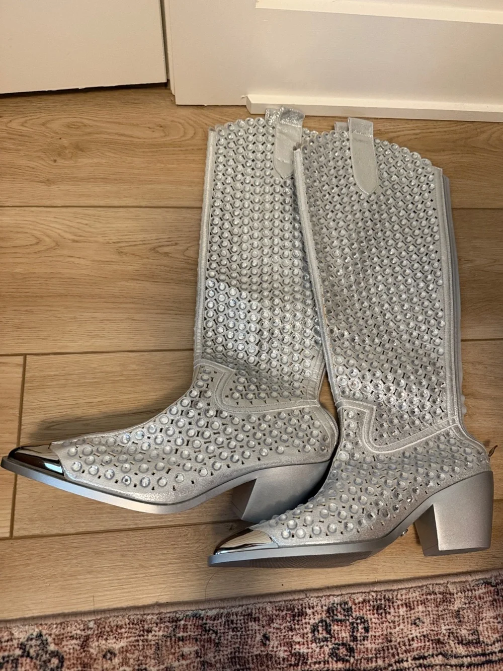 Silver Rhinestone Over-the-Knee Boots